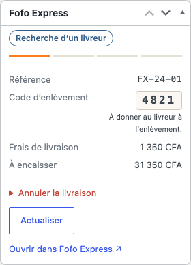 Livraison en cours sur une commande